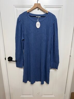 Naggoo Denim Blue Ribbed Long-Sleeve Knit Dress